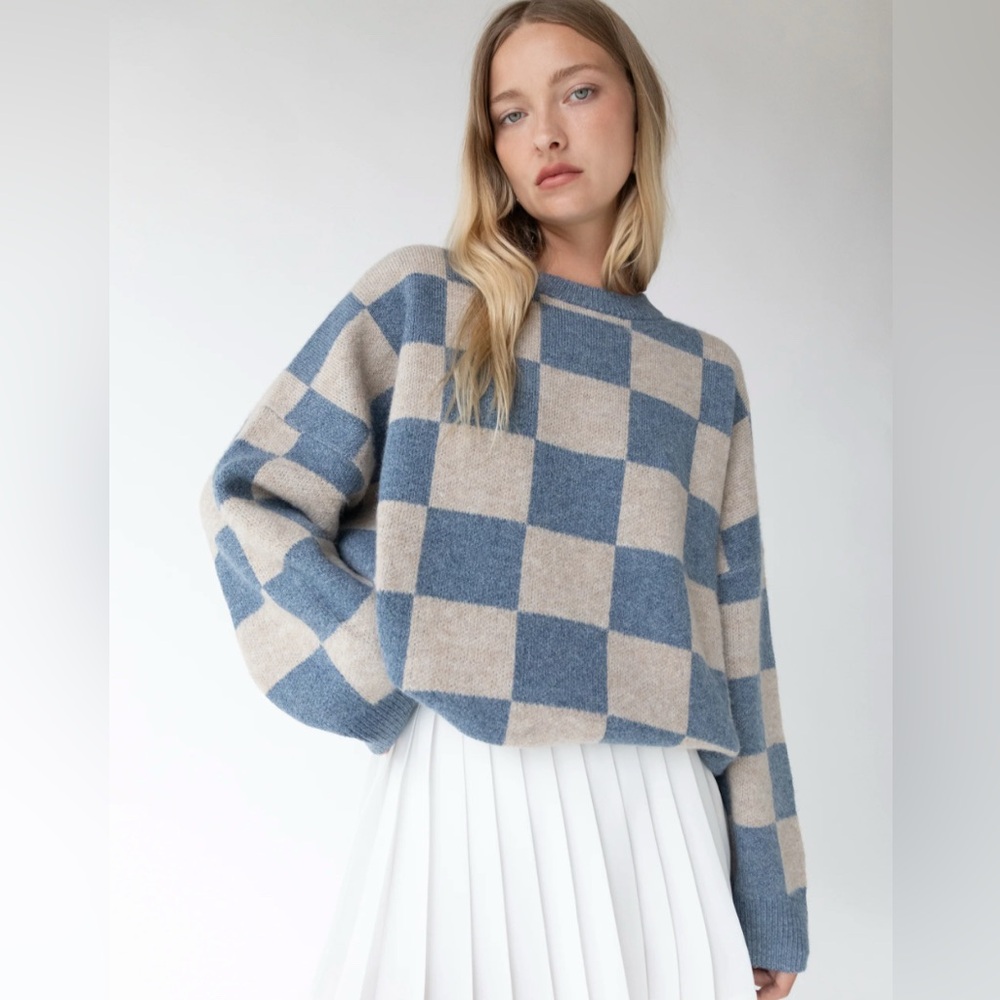 Oak + Fort CHECKERED CREWNECK SWEATER M